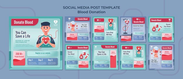 Набор постов в социальных сетях о донорстве крови