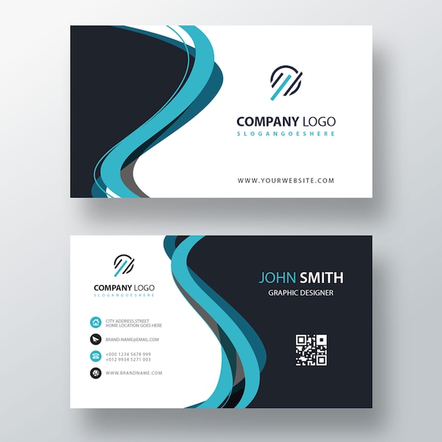 Blue abstract shape business card template
