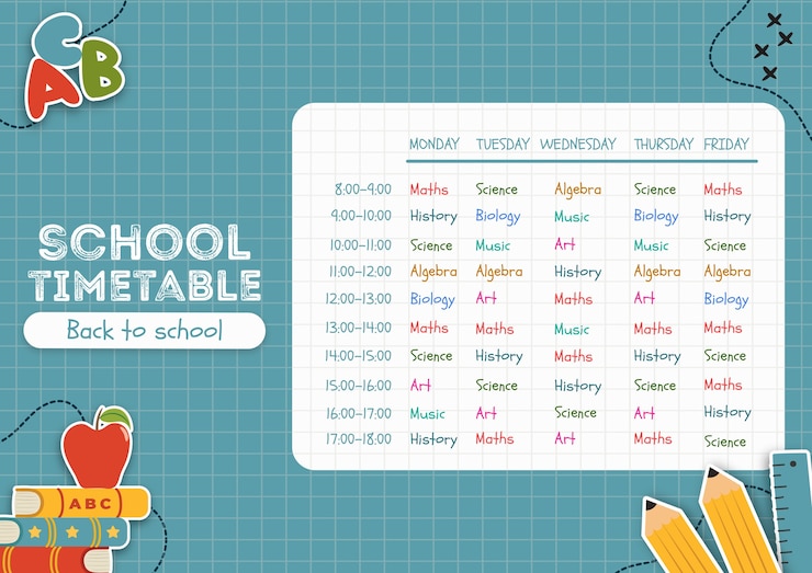 Free PSD blue back to school timetable