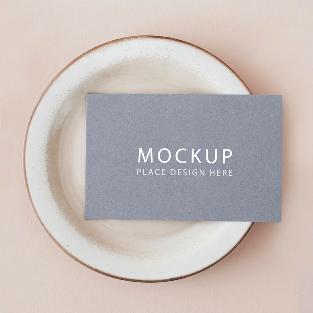 Blue business card on a plate mockup