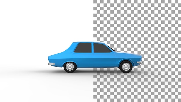 Blue car side view with shadow 3d render