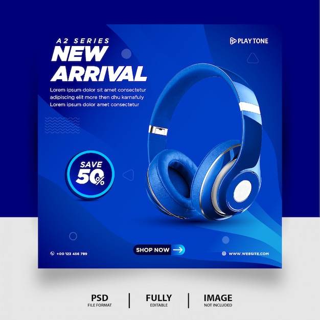 Blue color headphone brand product social media instagram banner