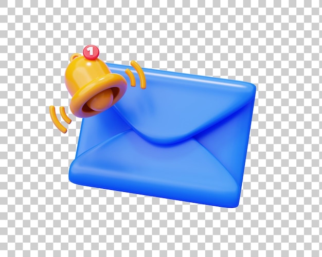 Blue email with bell notification icon 3d background illustration