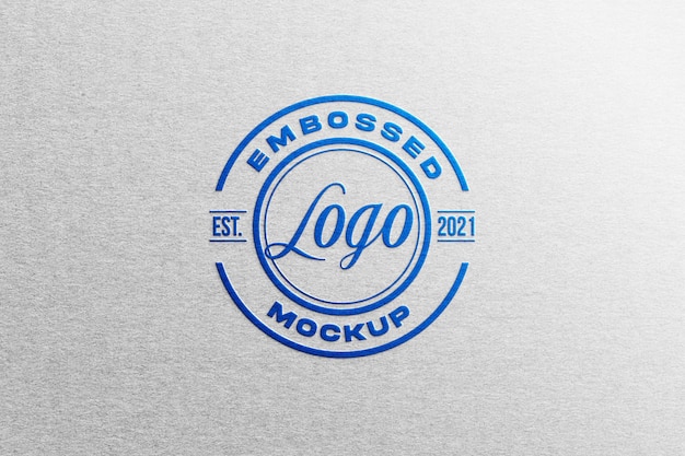 Blue embossed logo mockup