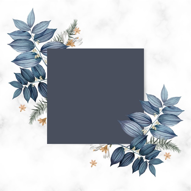 青い花柄空白の正方形のカードデザイン