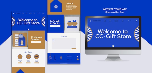 Free PSD blue and gold gift store web template