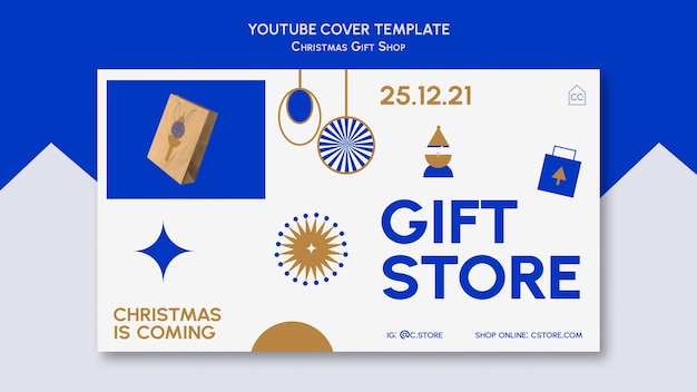 Free PSD blue and gold gift store youtube cover