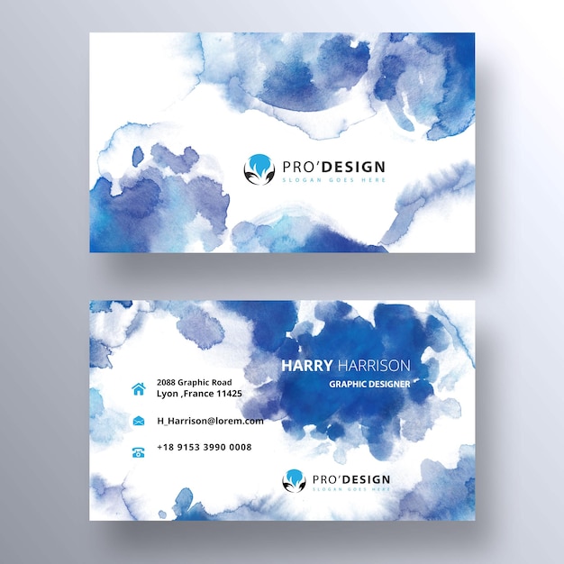 Blue Hand Painted Watercolor PSD Business Card Template – Free PSD Download