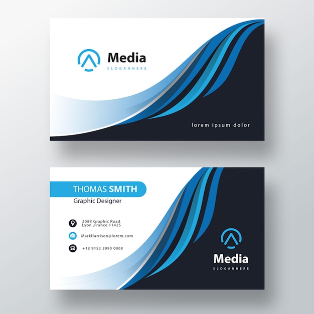 Free PSD blue minimal wavy business card