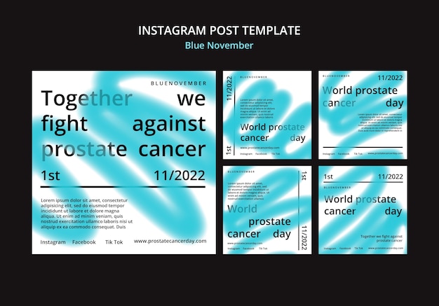 Set di post instagram di consapevolezza di novembre blu