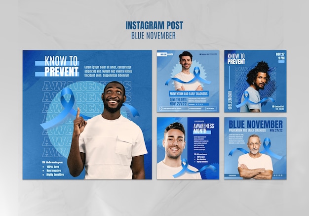 Free PSD blue november awareness instagram posts