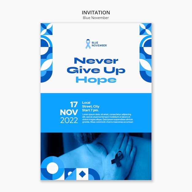 Free PSD blue november awareness invitation template