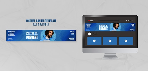 PSD gratuito banner youtube di consapevolezza di novembre blu