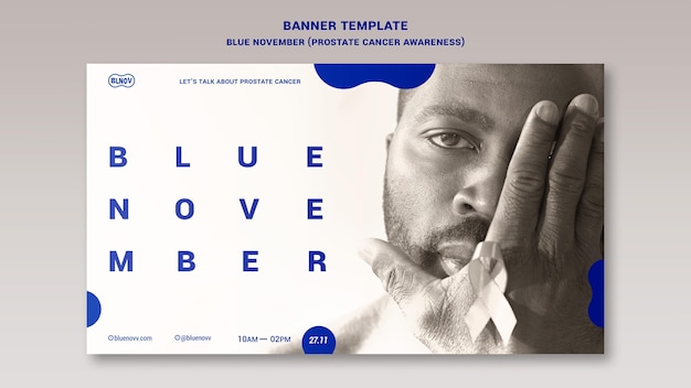 November Horizontal Banner Template in Blue Color – Free PSD Download