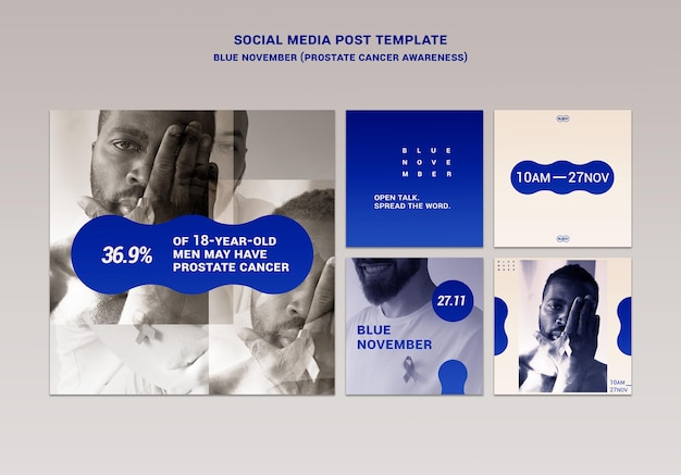 PSD gratuito set di post instagram di novembre blu