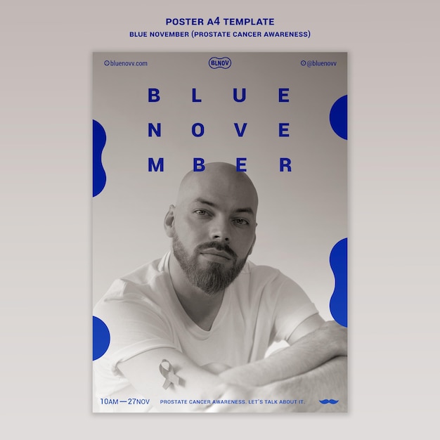 Blue November Vertical Print Template: Free PSD Template for Prostate Cancer Awareness Poster