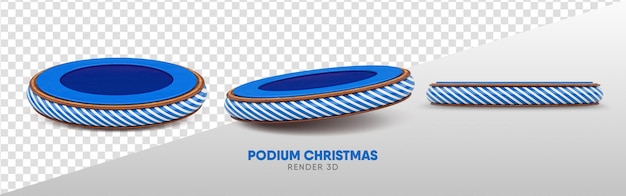 Blue podium with realistic stripes for christmas template in multiple perspectives