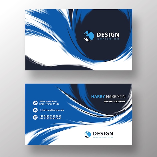 Blue brush wavy visit card template with free PSD download