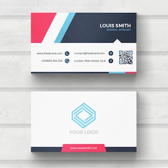 Blue, red, and white business card