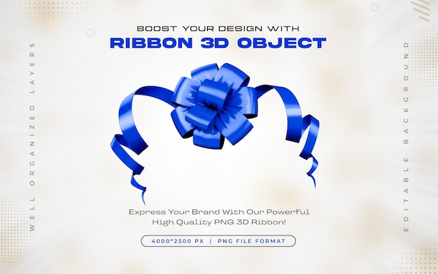 Free PSD blue ribbon icon isolated 3d render illustration