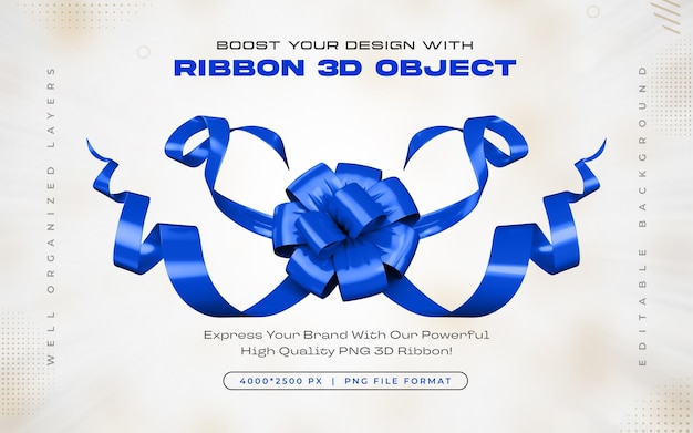 Free PSD blue ribbon icon isolated 3d render illustration