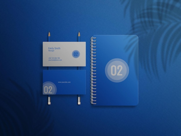 Blue ring notebook and business card logo mockup Premium Psd