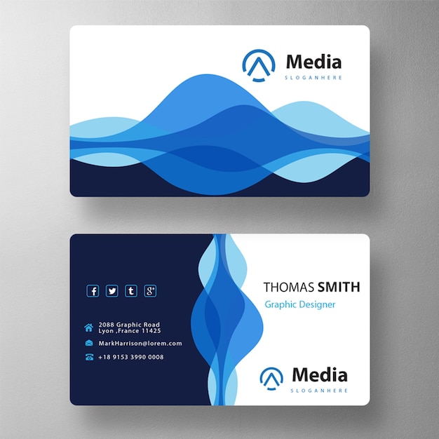 Free PSD blue stylish wavy visit card