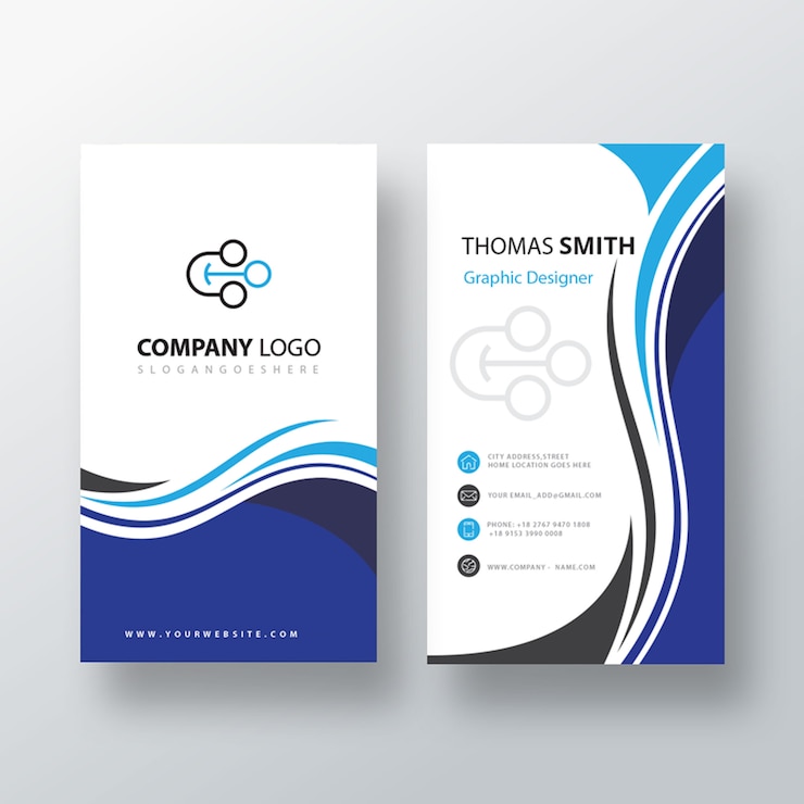 Бесплатный PSD вертикальная визитная карточка blue swirl
