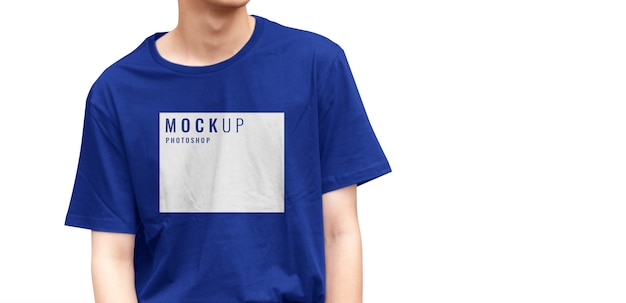 Download Premium Psd Blue T Shirt Mockup With Realistic Model