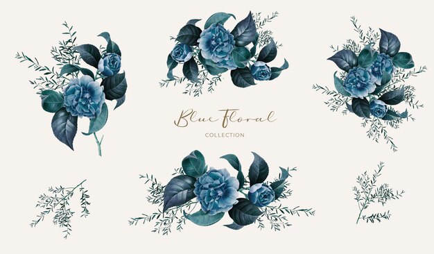 Free PSD blue tropical leaves wedding bouquet isolated