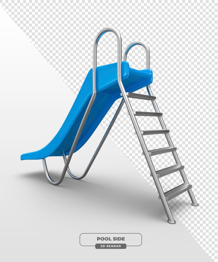Free PSD blue water slide with ladder in 3d render with transparent background