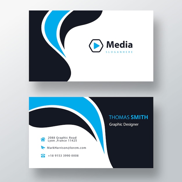 Blue wavy psd business card template