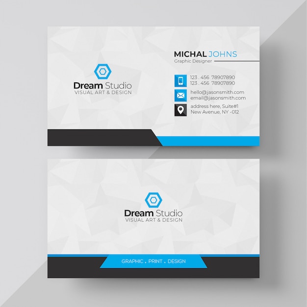 blue and white business card