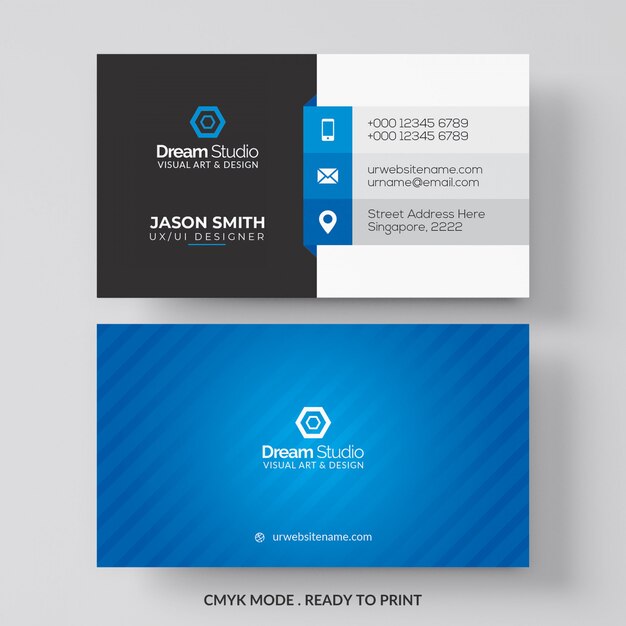 blue and white business card