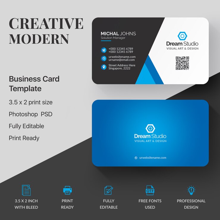Free PSD blue and white business card