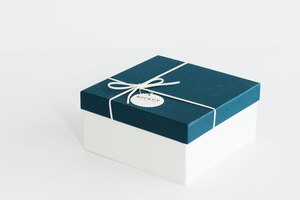 Free PSD blue and white gift box mockup