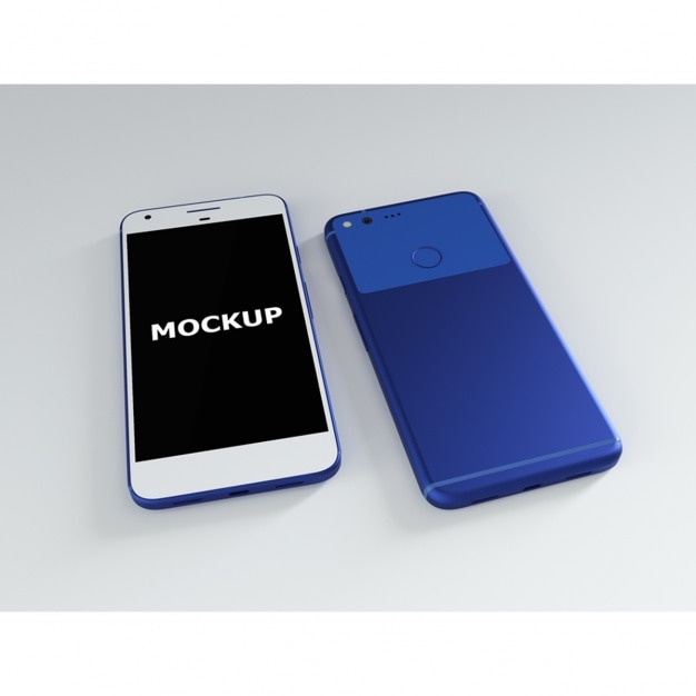 PSD gratuito blu e bianco smartphone mockup