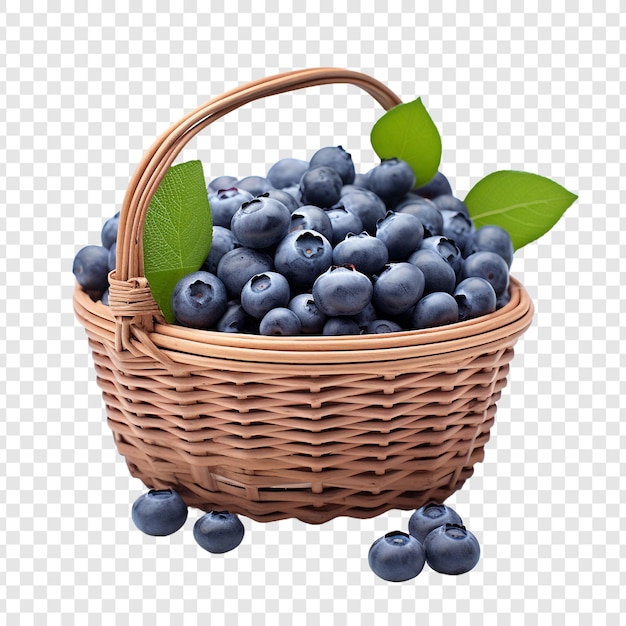 Free PSD blueberries in wicker basket isolated on transparent background