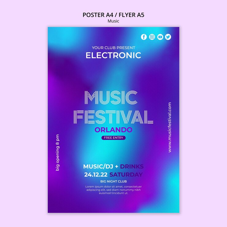Free PSD blurry music festival poster template