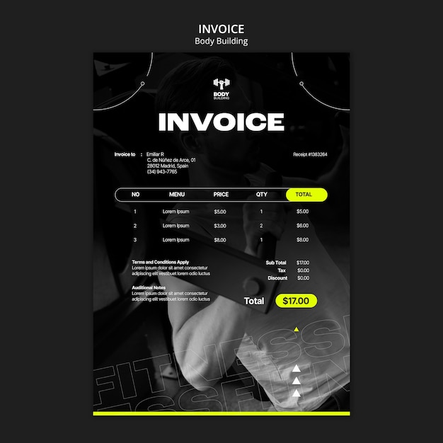 Free PSD body building invoice template