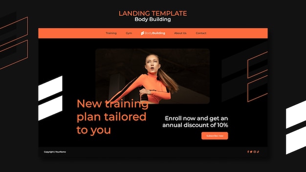 Free PSD body building landing page template