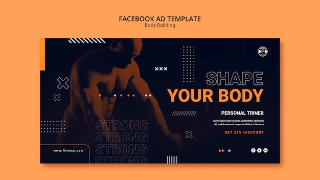 PSD gratuito modello di facebook per l'allenamento di body building