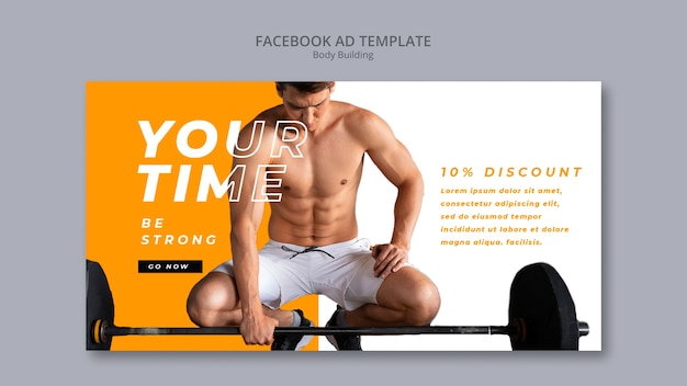 PSD gratuito modello di facebook per l'allenamento di body building