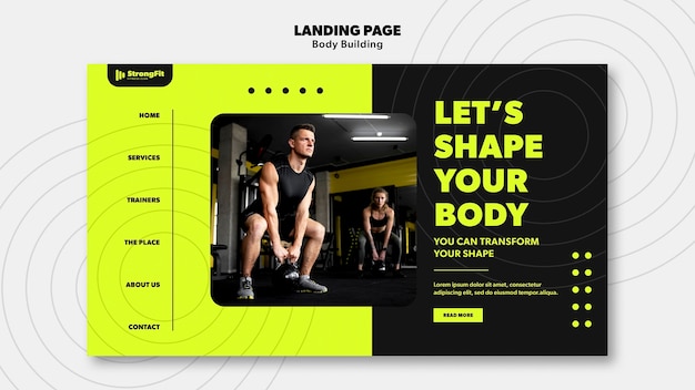 Free PSD body building training landing page template