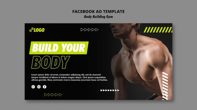 PSD gratuito modello facebook di allenamento body building