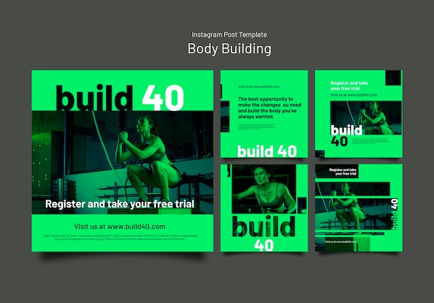 PSD gratuito modello di post di instagram per l'allenamento di body building