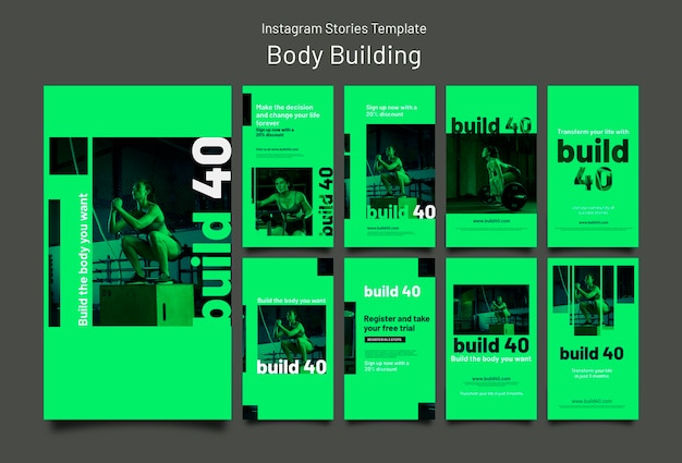 PSD gratuito storie di instagram di allenamento di body building