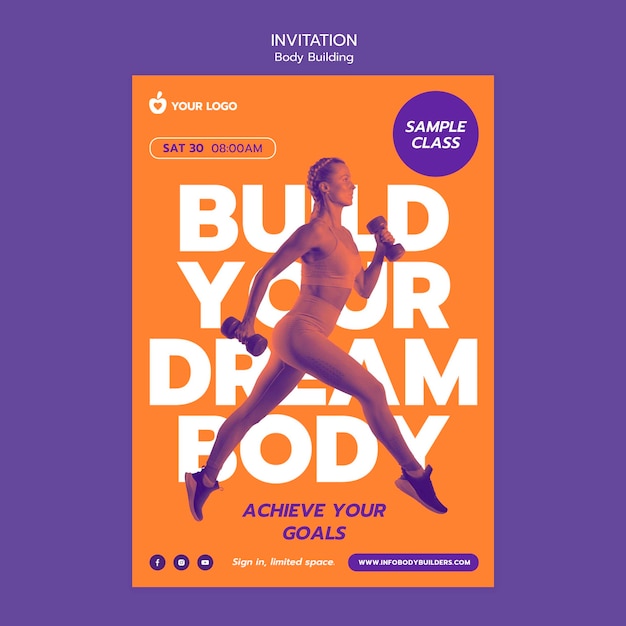 Free PSD body building workout invitation template