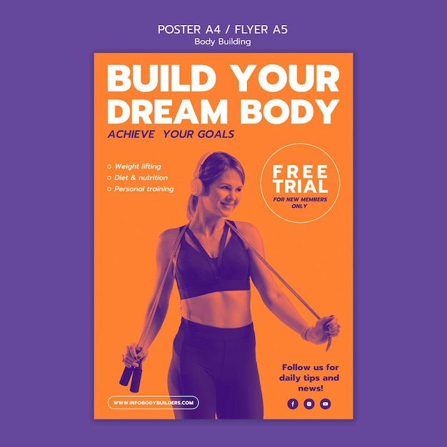 Free PSD body building workout poster template