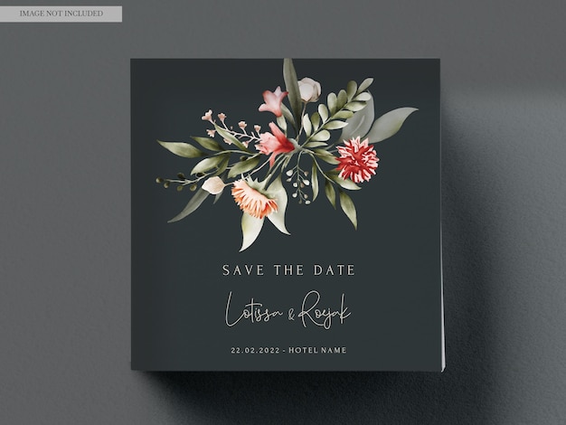 Free PSD bohemian floral watercolor wedding invitation card template